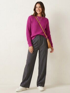 VTG Forenza Magenta Pink Chunky Knit Sweater M Ramie Cotton Crewneck 80s 90s